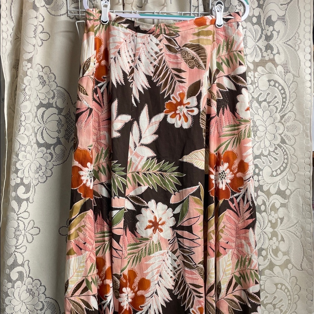 Maxi Floral A-Line Skirt in Brown & Pink